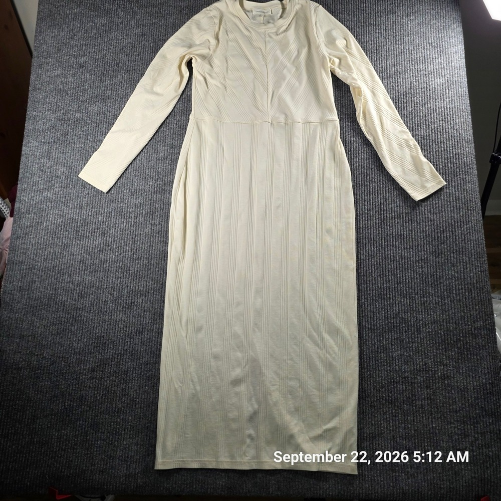 Treasure & Bond Womens Ivory Ribbed Knit Long Sleeve Maxi Dress Large